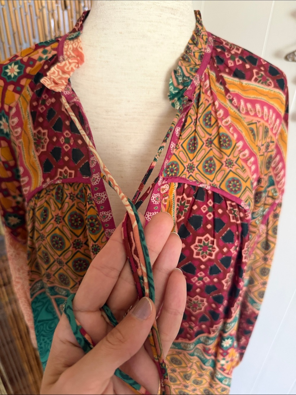 ba&sh Multi-Color Patchwork Tie-Neck Tunic - Picture 4 of 7